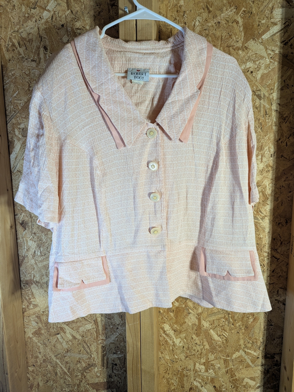 Peach Short-Sleeve Textured Button Jacket
